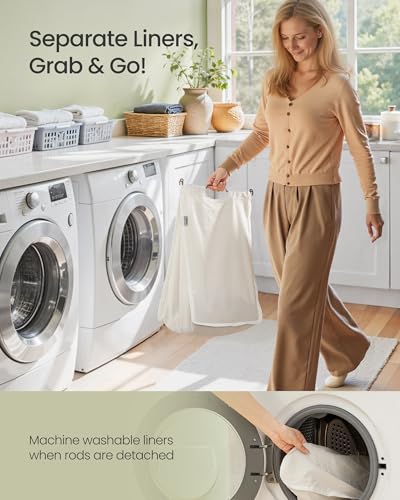 SONGMICS Laundry Hamper 3 Sections, 47.5 Gal. (180 L) Handwoven Water Hyacinth Wicker Laundry Basket with Lid, Natural Material, Removable Machine Washable Liners, Handles, Natural ULCB203Y01 - color: Natural, size: 180 L (Handwoven）