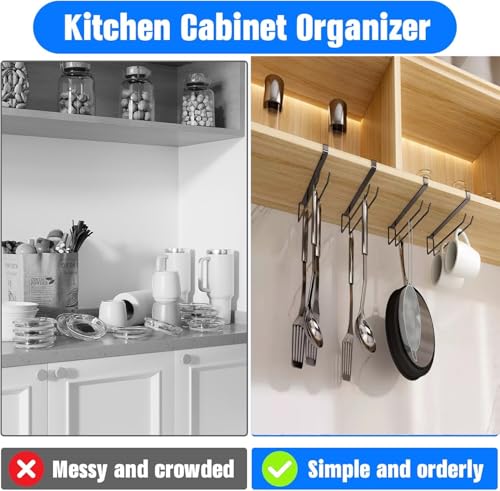 Wine Glass Holder Under Cabinet 2PCS, Stemware Rack Hanger Under Cabinet Wine Glass Rack Kitchen Hanging Storage Rack Organizer, Black