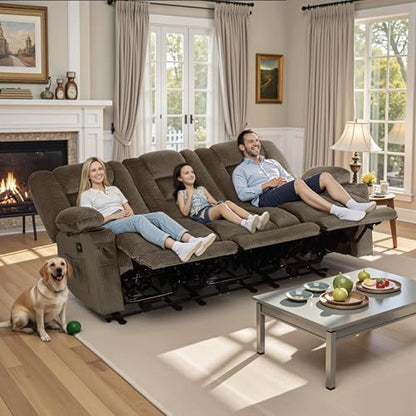 MCombo 82 in 3 Seater Reclining Sofa with Heat and Massage PR647 (Brown) | 155° Zero Gravity, Reclining Middle Seat, Dual Charging Ports, Cup Holders, FSC & OEKO Certified - color: Dark Brown, size: 3 Seater Recliner with Zero Gravity