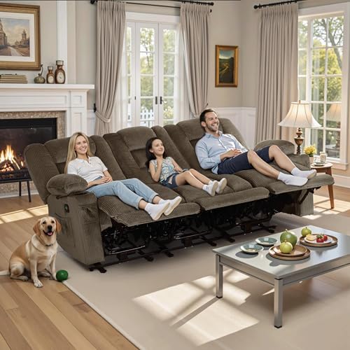MCombo 82 in 3 Seater Reclining Sofa with Heat and Massage PR647 (Brown) | 155° Zero Gravity, Reclining Middle Seat, Dual Charging Ports, Cup Holders, FSC & OEKO Certified - color: Dark Brown, size: 3 Seater Recliner with Zero Gravity