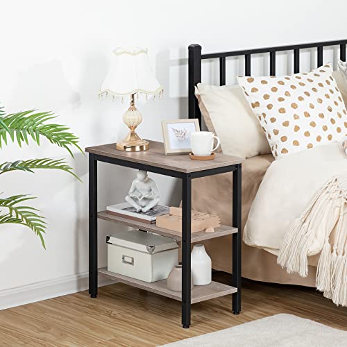 HOOBRO End Table, Simple Rustic Side Table with 3-Tier Storage Shelf, Narrow Nightstand for Small Spaces, Easy Assembly, for Living Room, Bedroom, Metal, Industrial Design, Greige and Black BG14BZ01 - color: Greige + Black