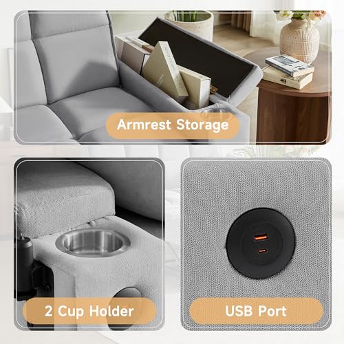 66" Multi-Functional Pull-Out Sofa Bed with Hidden Side Table, Storage Armrests, Built-in Charging Port, Spring Mattress, Solid Wood Frame – Ideal for Small Spaces, Easy Assembly - color: 1007-grey
