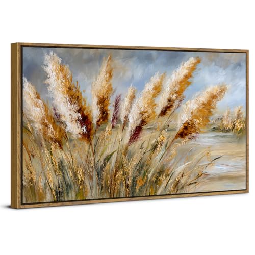Pampas Grass Wall Decor Boho Botanical Framed Wall Art for Living Room Bedroom Rustic Farmhouse Wheat Crop Picture Country Abstract Minimalist Flowers Neutral Artwork Bedroom Home Decoration 20x40 - color: Wheat, size: 20"L x 40"W