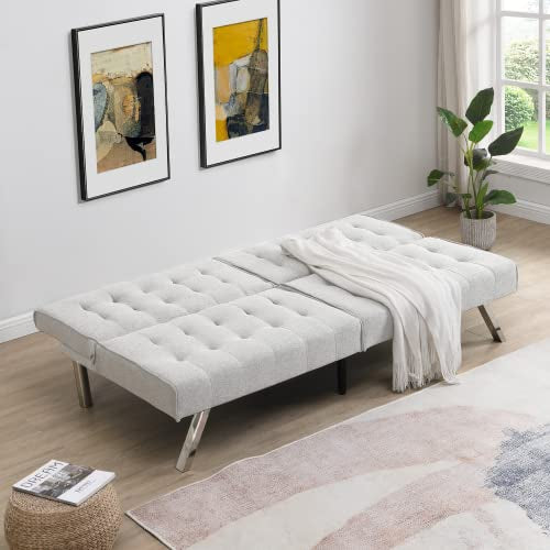 anwickjeff Futon Sofa Bed, Modern Convertible Armless Sleeper Couch Loveseat Sofa Sleeper Daybed for Studio, Apartment, Office, Small Space, Compact Living Room,68.1”x 32.9”x 32.3” (White) - color: White