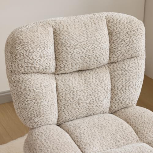 VINGLI Cute Armless Small Vanity Chair w/Plush Cushion &Fluffy Backrest, Comfy Swivel Chenille Office Desk Chair with 360° Wheels, Height Adjustable Makeup Chair for Bedroom&Dressing Room, Khaki - color: Khaki