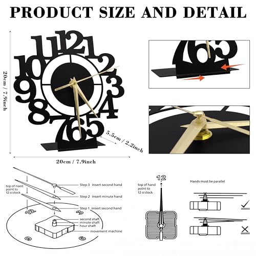 Black Minimalist Metal Desk Analog Clock, Small Silent Non-Ticking Table Clocks for Home Office Living Room Bedroom Bedside Nightstand Shelf Mantel Corner, Unique Gift for Women Mom Girlfrend