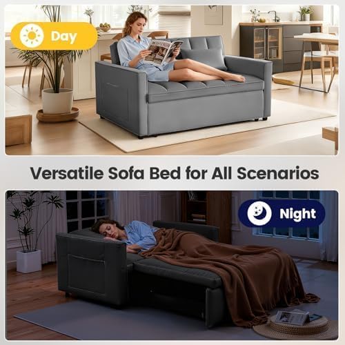 Sleeper Sofa Bed with Adjustable Backrest & Side Pockets, Gray | Adjustable Backrest & Side Pockets,Pull Out Sofa,Comfortable Fabric - color: S-dark Gray-v1