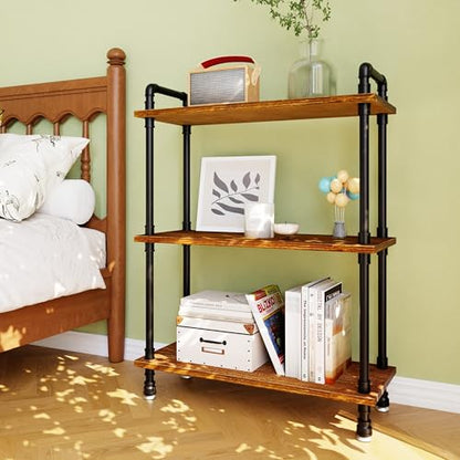 Industrial Bookshelf, Pipe Shelf Bookcase, 3 Tier, 30" Rustic Brown | Solid pine shelves, 30 inch wide, black pipe frame, 35 lbs per shelf, open bookcase for books, plants, office - color: Rustic Brown, size: 30"L × 39"H