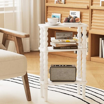 Veegle Side Table, Small End Table with Storage Shelf, 3-Tier Small Coffee Tables for Living Room Bedroom Narrow Spaces(White) - color: White-3 Tier Shelf