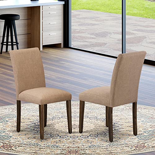 East West Furniture ABP7T47 Abbott Parson Kitchen Chairs - Light Sable Linen Fabric Padded Dining Chairs, Set of 2, Jacobean - color: Abp7t47
