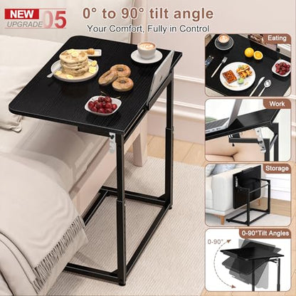 Tv Tray Table,Extra Large Dinner Food Tray Table,Couch & Bed Eating Desk,Heavy Duty Folding Laptop Side Table with 8Height & 90° Tilt Adjustable,C-Shaped End Table with Phone/Tablet Slot Black - color: Black Color, size: 1 Pack