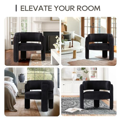 COLAMY Modern Velvet Accent Chairs Set of 2, Upholstered Barrel Chairs, Comfy Side Arm Chairs with 3 Legs for Living Room, Bedroom, Reading, Black - color: New-black, size: Set of 2