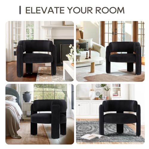 COLAMY Modern Accent Chair, Velvet Accent Chairs, Upholstered Barrel Chairs with Solid Wood Legs, Comfy Side Chair for Living Room, Bedroom, Reading, Cozy Reading Chair,Black - color: New-black, size: Set of 1