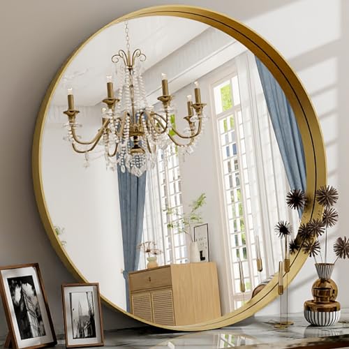 24 Inch Round Bathroom Mirror - Wall Mounted Circle Mirror with Metal Frame, Modern Mirror Suitable for Bathroom, Vanity, Entryway, Living Room, Wall Decor,Gold - color: Gold, size: 24"L x 24"W