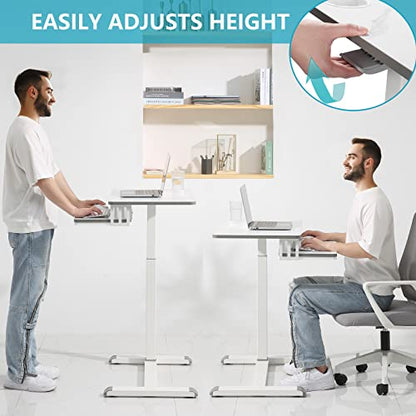 ETHU Overbed Table with Wheels, Medical Table with Drawer, Hospital Bed Table, Workstation Desk, Adjustable Overbed Bedside Rolling Laptop Desk, Marble White | Mobile Table Tray for Sofa Side, Hospital Bed Workstation Table for Home and Office Laptop Use,