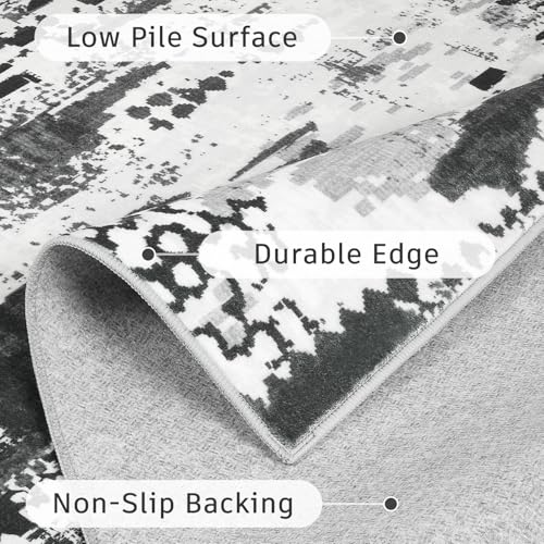 DCX Washable Abstract Area Rug 5x7, Non Slip Low Pile Rug, Black | Easy to clean, non-shedding, soft, kid & pet friendly, with a non-slip rubber backing for living rooms, bedrooms, and offices - color: Black & White, size: 5' x 7' (Rectangular)