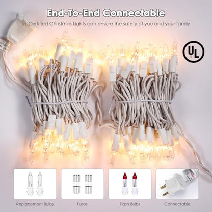 Meteds Christmas Lights 50 Count Clear Mini Lights White Wire UL Certified Connectable Warm White String Lights for Christmas Decor - size: 50 Count 13Ft