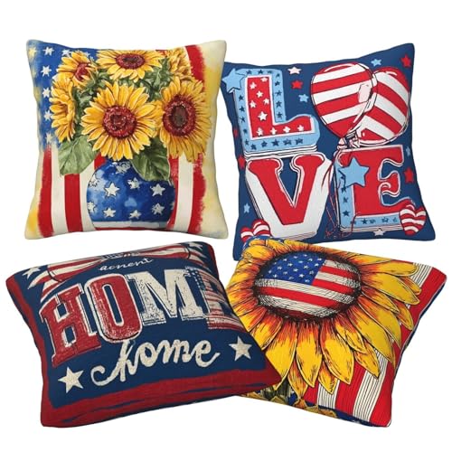 4th of July Throw Pillow Covers Set of 4 Decorative Soft Double Sided Print Pillow Case Farmhouse Home Decor for Living Room Sofa Couch 18x18 - color: 4th of July