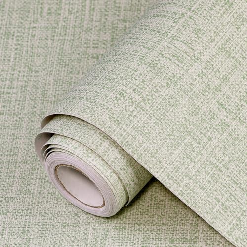 Green Grasscloth Peel and Stick Wallpaper 17.3"x120" Faux Linen Textured Contact Paper Removable Self Adhesive Vinyl Wallpaper for Bedroom Bathroom Kitchen Cabinets - color: Green, size: 17.3" x 120"