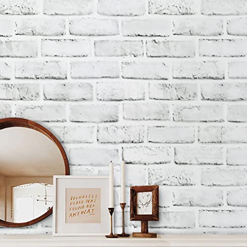Timeet Peel and Stick Wallpaper Brick Contact Paper White Grey 3D Wall Paper Self Adhesive Removable for Bedroom Bathroom Living Room Decoration 17.7in x 78.7in - color: White,Gray, size: 17.7" x 78.7"