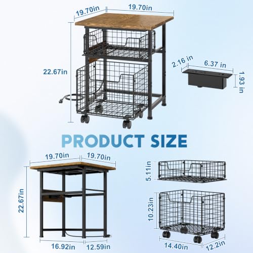 Mini Fridge Stand with Storage and Power Outlet, Small Refrigerator Stand | Mini Fridge Shelf with 2 Drawers -Max Load 300 LBS Heavy Microwave Stand Mini Fridge Cart for Dorm, Apartment, Kitchen - color: Brown-power Outlet