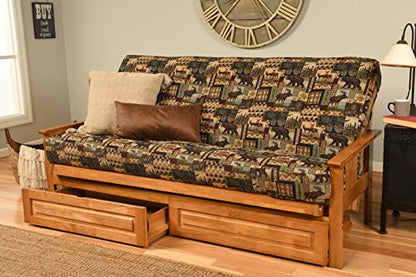 Kodiak Furniture Monterey Futon Set with Storage Drawers, with Butternut Base and Peter's Cabin Mattress - color: Peter's Cabin, size: Drawers Included, style: Butternut Finish