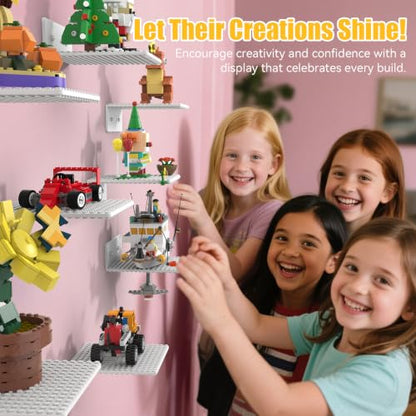 BlissBox 12Pack Floating Shelves for Wall Compatible with Lego Bricks,White | Compatible with Lego Building Bricks, 5x5.5inch Dual-Sided 16x17 Studs, Toy Brick Storage and Display, ABS Display Shelves - color: White