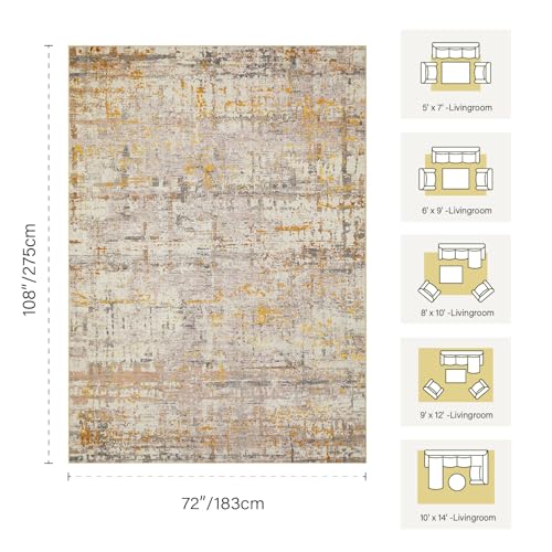 6x9 BeigeGold Modern Abstract Neutral Washable Rug for Living Room | Machine Washable,Soft,Non-Slip,Large Rug,Stain Resistant Low Pile Carpet for Office Dining Room Kitchen Home Deco - color: Beige Gold, size: 6' x 9' (Rectangular)