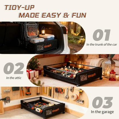 Under Bed Storage with Wheels, Black, 35L Large Capacity | Clear Lid & Label, Rolling Metal Drawer, For Clothes, Shoes, Toys, Books, Blankets