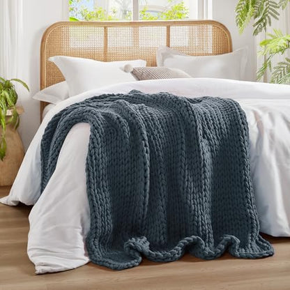 Madison Park Chunky Double Knit All Season Throw Blanket, 50 x 60, Indigo | Ultra Soft, Acrylic, Cozy Warmth for Sofa or Bed, Boho, OEKO-TEX Certified - color: Indigo
