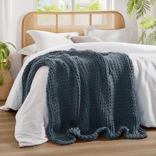 Madison Park Chunky Double Knit All Season Throw Blanket, 50 x 60, Indigo | Ultra Soft, Acrylic, Cozy Warmth for Sofa or Bed, Boho, OEKO-TEX Certified - color: Indigo