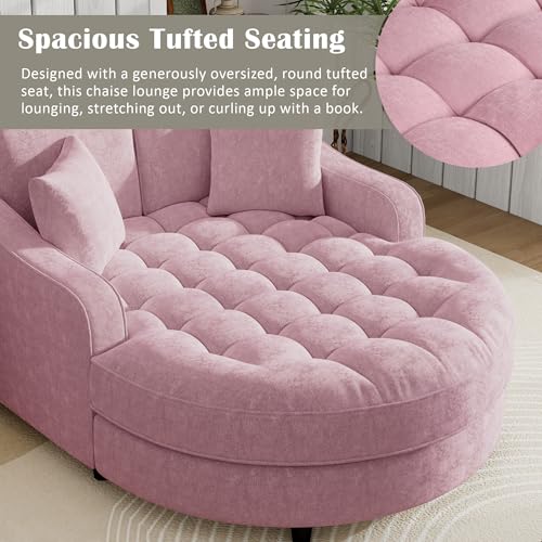 55" Modern 2-Seater Chaise Lounge Sofa Bed - Chenille Upholstered Loveseat Couch with Tufted Seat & Detachable Pillows, Space-Saving Sleeper Sofa (Pink) - color: Pink