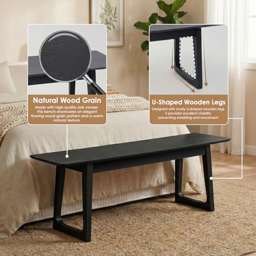 HNY Black Dining Bench, Farmhouse Solid Entryway Bench, 55 Inch Long Wooden Bench, Kitchen Dining Seat for Entryway/Dining Room/Kitchen/Living Room - color: Black Wood, size: 1 bench