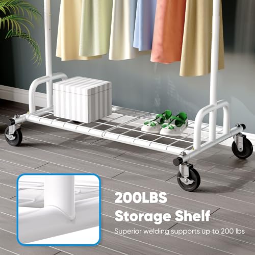 HOKEEPER Clothes Rack Collapsible Clothing Rack Capacity 525LBS White | Clothing Racks on Wheels Heavy Duty Rolling Clothes Rack for Hanging Clothes for bedroom, Commercial, 22"D x 75"W x 71"H - color: White