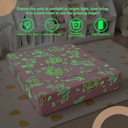 MeMoreCool Glow Fairy Kids Couch, Modular Fold Out Play Sofa, Pink | Glow fairy kids couch in pink - color: Pink Fairy