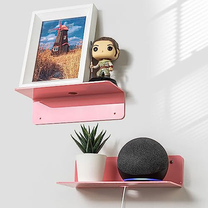 OAPRIRE Pink Acrylic Floating Shelves Set of 2 - Easily Expand Wall Space - Small Wall Shelf with Strong Adhesive for Bedroom, Kids' Room, Bathroom, etc - color: Pink