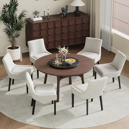 COLAMY Modern Dining Room Chairs Set of 6 with Mid Back and Wood Legs, Upholstered Kitchen Chairs for Dining Room/Living Room, Beige - color: Beige, size: Set of 6