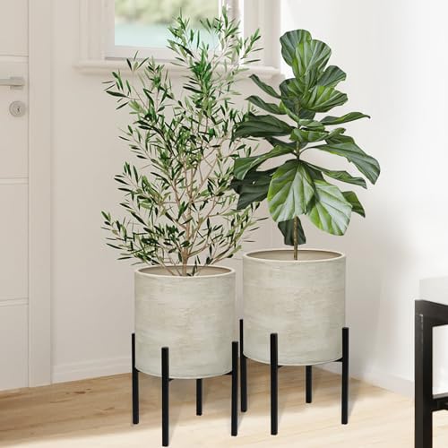 ARNIS Modern Plant Pots, Set of 2 Large Planters with Stand, Decorative Planters, Metal Pots with Drainage Holes for Living Room, Office, Garden or Balcony, 8.25 &10.5 Inch, Dirt - color: Dirt, size: 8.25 &10.5