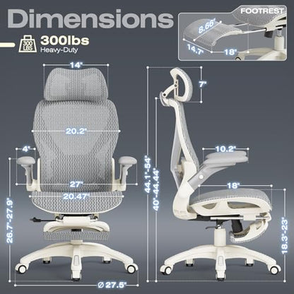 X100 Ergonomic Mesh Office Chair with Footrest, Big and Tall Home Desk Chair with 5D Flip-Up Arms, Adjustable 3D Lumbar Support, Gaming & Executive Computer Chair (First Light) - color: First Light