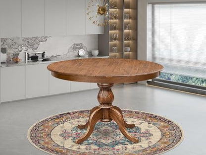 FE6-0N-TP Round Breakfast Table with Acacia Wood Top and Elegant Pedestal Base - Antique Walnut Finish - color: Fe6-0n-tp, size: 48x48 Inch