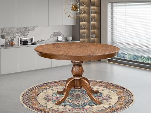 FE6-0N-TP Round Breakfast Table with Acacia Wood Top and Elegant Pedestal Base - Antique Walnut Finish - color: Fe6-0n-tp, size: 48x48 Inch