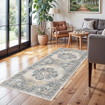 2x6 Hallway Runner Rug Washable: Soft Kitchen Rug Non Slip Runner with Rubber Backing for Living Room Bedroom Bathroom Non Shedding Farmhouse Carpet Runners (Blue, 2X6) - color: Blue, size: 2' x 6' (Rectangular)