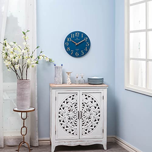NIKKY HOME Navy Blue Wooden Wall Clock 12 Inch - Battery Operated Silent Non Ticking Clock Decor for Kitchen, Living Room, Bathroom, Office - color: Navy