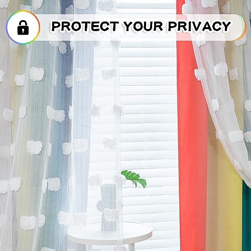 MYSKY HOME Rainbow Curtains for Boys Bedroom Kids Curtains 54 Inches Length White Pom Pom Sheer Small Window Curtains Nursery 2 Panels Double Layer Curtains Grommet Room Darkening Curtains, W52 X L54 - color: Rainbow, size: 52"W x 54"L (Pack of 2)