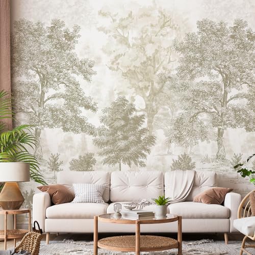 Vintage Forest Wall Murals Peel and Stick 148" x 98" Beige Tree Wallpaper Self-Adhesive Large Nature Landscapes Murals Canvas Wall Decor for Bedroom Bathroom - size: 148" × 98"