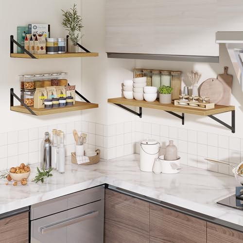 Deep Wall Shelves 24"W x 12"D Engineered Wood Floating Shelves for Wall, Sturdy Metal Bracket Bookshelves Home Decor Storage for Living Room Bedroom Bathroom Kitchen, Set of 2, Oak Finish - color: Oak, size: 24"w x 12"d