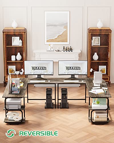 Reversible L Shaped Desk with Shelves 61" Gaming Corner Desk with Storage | Large Desktop Surface, 2-Tier Open Storage Shelves, Premium Office Computer Desk Workstation for Home Office, Gaming, Study