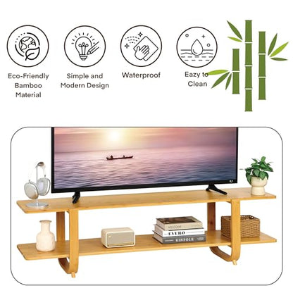 Bamboo TV Stand for TVs up to 65", Accent Entertainment Center with Storage, Media Console Table with Shelf, Modern TV Stand for Living Room, Bedroom, 55"(L), Burlywood - color: Burlywood
