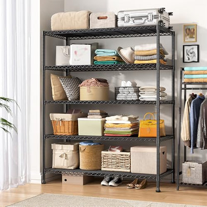 REIBII 5-Tier Storage Shelves, Space Saving&1000LBS Heavy Duty for Garage | Powder Coated Waterproof, Tool-Free, 45.8" W Freestanding Shelving, Rust-resistant Storage Shelves, Anti-Tipping, Adjustable - size: 5 Tier, 45.8" W x 71" H x 17.2" D