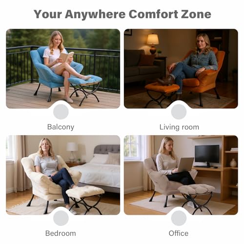 Lazy Chair with Ottoman, Comfy Reading Accent Chair, Plush Beige | Foldable Footrest, Padded Seat and Backrest, Side Pocket for Lounging in Living Rooms, Bedrooms, Dorms and Small Spaces - color: Plush-beige